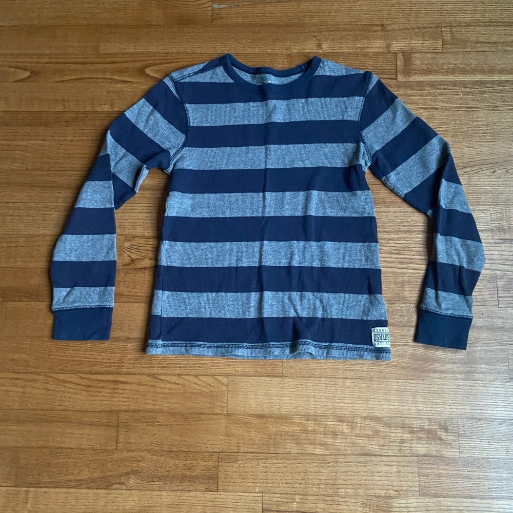 Boy’s size 12 OshKosh B'gosh Navy Blue and Gray Striped Long Sleeve Tee